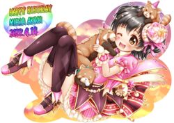  ;d akagi_miria animal black_hair black_thighhighs blush brown_eyes brown_footwear character_name commentary_request dated facial_mark female hair_between_eyes happy_birthday hat high_heels idolmaster idolmaster_cinderella_girls idolmaster_cinderella_girls_starlight_stage jacket knees_together_feet_apart knees_up licking licking_another&#039;s_cheek licking_another&#039;s_face mini_hat mini_top_hat one_eye_closed puffy_short_sleeves puffy_sleeves purple_jacket purple_skirt regular_mow shoes short_sleeves skirt smile solo star_(symbol) striped_clothes striped_headwear striped_skirt thighhighs tilted_headwear top_hat vertical-striped_clothes vertical-striped_skirt white_background 