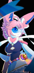  2022 anthro anthrofied big_breasts blue_eyes breasts clothed clothing eeveelution female generation_6_pokemon hair hi_res kampidh nintendo pink_hair pokemon pokemon_(species) pokemorph solo sylveon 