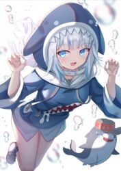  :d air_bubble animal_costume animal_hood bad_id bad_pixiv_id bloop_(gawr_gura) blue_eyes blue_hair blue_hoodie blue_nails blunt_bangs bubble claw_pose facing_viewer feet_out_of_frame female gawr_gura gawr_gura_(1st_costume) grey_hair highres hololive hololive_english hood hoodie long_sleeves medium_hair mirufuaa multicolored_hair nail_polish open_mouth shark_costume shark_hood sharp_teeth shoes sideways_glance smile sneakers solo streaked_hair teeth underwater upper_teeth_only virtual_youtuber white_footwear wide_sleeves 