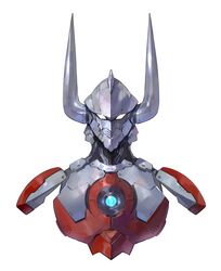  1boy armor commentary highres horns male_focus portrait power_armor science_fiction shimizu_eiichi solo ultra_father ultra_series ultraman_(hero&#039;s_comics) ultraman_suit white_background yellow_eyes 