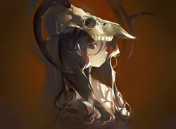  :/ absurdres black_hair commentary_request female hair_ornament highres long_hair original red_eyes skull yuishironeko 