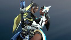  1boy 1girls 2016 3d 3d_(artwork) 3d_model asian blizzard_entertainment clothed darknessringo female female/male hanzo hanzo_shimada hetero heterosexual in_love indian japanese long_hair loving_couple loving_embrace loving_gaze loving_look male/female overwatch overwatch_2 romantic romantic_ambiance romantic_couple satya_vaswani straight symmetra tan-skinned_female tan_skin 