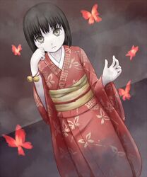  bad_id bad_pixiv_id black_hair bug butterfly fatal_frame fatal_frame_2 female ghost grey_eyes japanese_clothes kimono rattle short_hair solo tachibana_chitose tears yuyuzuki_(yume_usagi) 