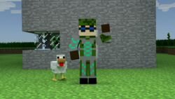  16:9 avian bird blender_(disambiguation) chicken creeper_(minecraft) front_view galliform gallus_(genus) gesture hi_res irrelevant microsoft minecraft mo15 mo15_samp mojang not_furry phasianid waving widescreen xbox_game_studios 