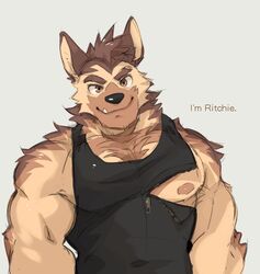  2017 anthro biceps black_clothing black_topwear canid canine canis clothed clothing domestic_dog german_shepherd herding_dog kemono kumak71395 male mammal meme meme_clothing muscular muscular_anthro muscular_male nipple_zipper nipples pastoral_dog pecs shirt solo tank_top top_tank_meme topwear 