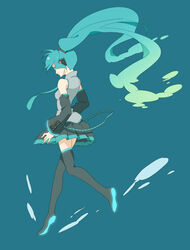  aqua_eyes aqua_hair bare_shoulders commentary_request female hatsune_miku hayato_(meromoni) long_hair necktie skirt solo thighhighs twintails very_long_hair vocaloid walking zettai_ryouiki 