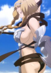  armor ass black_panties blonde_hair breasts closed_eyes female highres large_breasts leina long_hair panties queen&#039;s_blade queen&#039;s_blade_rebellion queen&#039;s_blade_vanquished_queens screencap sideboob solo standing stitched underwear 