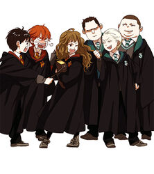  5boys anger_vein angry black_hair black_pants blank_eyes blonde_hair book brown_hair bullying buzz_cut collared_shirt cross-laced_footwear draco_malfoy emblem fat female fume furrowed_brow glasses grabbing_another&#039;s_hair green_necktie gregory_goyle grey_footwear gryffindor hair_slicked_back harry_potter harry_potter_(series) hermione_granger hogwarts_school_uniform holding holding_another&#039;s_hair holding_book holding_wand hood hood_down legs_apart long_hair long_sleeves looking_at_another looking_back maiko_(setllon) multiple_boys necktie one_eye_closed open_mouth outstretched_arm pants pantyhose pulling pulling_another&#039;s_clothes red_hair rimless_eyewear robe robot ron_weasley round_eyewear school_uniform shirt shoes short_hair sideways_glance simple_background slytherin smirk smug sneakers standing striped striped_necktie very_short_hair vincent_crabbe wand wavy_hair wavy_mouth white_background white_shirt wizarding_world 