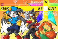  ahoge animal_ears claws commentary_request dog_ears dog_tail foruko_(kemonomo) ga_rune_pose galaxy_angel galaxy_angel_rune goggles guntz kaze_no_klonoa klonoa no_humans pac-man pac-man_(game) pango parody photoshop_(medium) tail 