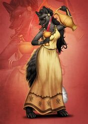  alcohol avoid_posting beverage black_body black_fur black_hair canid canine claws clothing digitigrade dress ear_piercing female fox fur grail hair long_hair mammal nimrais_(artist) piercing red_fox silver_fox teeth true_fox white_body white_fur wine 