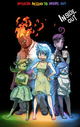  2boys 3girls anger_(inside_out) artist_request blue_eyes blue_hair blue_skin breasts cleavage disgust_(inside_out) fear_(inside_out) glasses green_eyes green_hair green_skin inside_out joy_(inside_out) lips looking_at_viewer multiple_boys multiple_girls purple_eyes purple_skin red_eyes sadness_(inside_out) sweater yellow_skin 