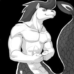  1:1 2015 aaron_(undertale) anthro equid equine fish flexing greyscale horse looking_at_viewer male mammal marine monochrome muscular muscular_anthro muscular_male sketchstick smile solo undertale undertale_(series) 