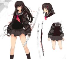  armcho bandage black_hair katana long_hair original seifuku socks sword weapon white 