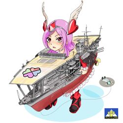  aircraft_carrier akagi_(aircraft_carrier) amon_(mulciber) aoshima_bunka_kyouzai blush clover commentary_request cure_passion female flight_deck four-leaf_clover fresh_precure! gun hair_ornament head_wings heart higashi_setsuna imperial_japanese_navy jewelry logo long_hair magical_girl mecha_musume military military_vehicle nishi_hayato paravane personification pink_eyes pink_hair precure ribbon ship sign warship watercraft weapon wester_(fresh_precure!) wings world_war_ii 