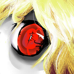  blonde_hair close-up commentary_request female red_eyes rumia solo touhou tren 