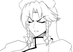  braid closed_eyes commentary_request cookie_(touhou) female greyscale hat hong_meiling macota_(cookie) monochrome portrait solo touhou twin_braids warugaki_(sk-ii) white_background 