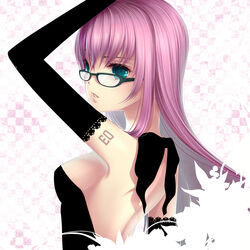  bad_id bad_pixiv_id black_gloves elbow_gloves female glasses gloves long_hair megurine_luka ouka_mai purple_hair solo upper_body vocaloid 