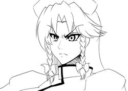  braid commentary_request cookie_(touhou) female greyscale hat hong_meiling long_hair macota_(cookie) monochrome solo star_(symbol) touhou twin_braids upper_body warugaki_(sk-ii) 