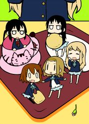  5girls akiyama_mio barefoot black_hair blazer blonde_hair brown_hair chibi commentary_request cookie cup food hairband hirasawa_yui hizaki_ryuuta jacket k-on! kotobuki_tsumugi long_hair multiple_girls nakano_azusa o_o pantyhose sakuragaoka_high_school_uniform school_uniform short_hair skirt tainaka_ritsu teacup twintails |_| 