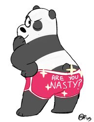  abstract_background anthro ass bear big_butt cartoon_network clothing genchi giant_panda looking_at_viewer looking_back male mammal one_eye_closed panda_(we_bare_bears) simple_background smile solo text underwear we_bare_bears wink 