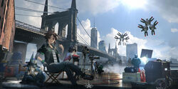  black_pants black_shirt brooklyn_bridge brown_eyes brown_footwear brown_hair building chair closed_eyes cloud commentary_request crossed_legs day film_set hugh_(pokemon) lucario magneton nate_(pokemon) new_york_city one_world_trade_center open_clothes open_shirt outdoors pants parted_lips photoshop_(medium) pokemon pokemon_(creature) pokemon_bw2 rounin_(amuza) shirt shoes short_hair short_sleeves sitting sky skyscraper striped_clothes striped_shirt sun sweatband traffic_cone 