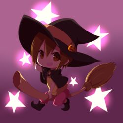  absurdres bad_id bad_pixiv_id broom brown_eyes brown_hair cape costume digimon digimon_adventure female halloween hat highres jack-o&#039;-lantern lemon_(wzcrybmi) short_hair smile solo star_(symbol) witch_hat yagami_hikari 