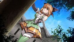  bow breasts dress dutch_angle earring earrings female green_eyes green_legwear growlanser growlanser_iv growlanser_iv:_over_reloaded hairbow hairbow jewelry large_breasts orange_hair outdoors solo standing thighhighs tree tricia_(growlanser) urushihara_satoshi zettai_ryouiki 