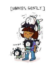  2015 ambiguous_gender black_hair black_nose blush brown_hair clothing english_text frisk_(undertale) fur group hair human kyoobot mammal shaking tem temmie_(undertale) text undertale undertale_(series) 