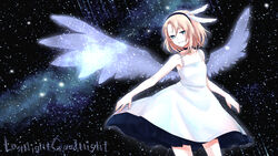  aqua_eyes bad_id bad_pixiv_id blonde_hair dress female hair_ornament hairband hairclip k_hearts kagamine_rin last_night_good_night_(vocaloid) short_hair smile solo vocaloid white_dress wings 