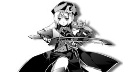  commentary_request crescent female greyscale hat instrument lunasa_prismriver monochrome photoshop_(medium) short_hair solo touhou violin yuuki_eishi 