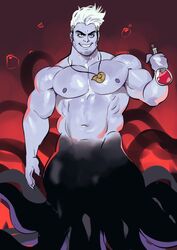  air_bubble black_tentacles cephalopod_merfolk countershade_tentacles countershading disney ftm_crossgender hair hi_res holding_object holding_potion male marine merfolk mollusk_merfolk muscular muscular_male navel octopus_merfolk pecs potion rule_63 seashell shell smile solo split_form suyohara tentacle the_little_mermaid_(1989) underwater ursula_(disney) water white_hair 