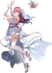  armpit_crease arms_up azur_lane bare_shoulders black_hair bouquet breasts bremerton_(azur_lane) bremerton_(joyride_of_love)_(azur_lane) bridal_garter bridal_gauntlets bridal_veil dress earrings female fingernails floral_print flower footwear_ribbon full_body garter_straps glint grey_footwear grin hair_between_eyes hair_flower hair_intakes hair_ornament high_heels highres huge_breasts jewelry jumping katsudansou lace-trimmed_thighhighs lips long_dress long_fingernails long_hair looking_at_viewer mole mole_on_breast multicolored_hair nail_polish official_alternate_costume official_art one_eye_closed petals purple_nails raised_eyebrows red_eyes red_hair red_ribbon ribbon ring rose simple_background smile solo streaked_hair striped striped_ribbon teeth thighhighs thighs transparent_background two-tone_hair veil wedding_dress wedding_ring white_bridal_gauntlets white_dress white_flower white_rose white_thighhighs white_veil 