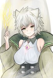  animal_ears breasts cat_ears cat_girl chest_jewel clothing_cutout core_crystal_(xenoblade) crystal diamond_cutout female fingerless_gloves gloves high-waist_shorts highres large_breasts looking_at_viewer messy_hair na&#039;el_(xenoblade) romper short_hair short_shorts shorts simple_background solo soloaorna xenoblade_chronicles_(series) xenoblade_chronicles_3 xenoblade_chronicles_3:_future_redeemed yellow_eyes 