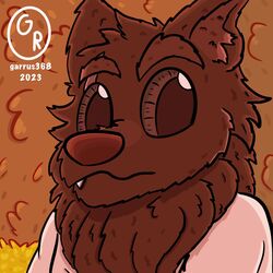  1:1 anthro brown_body brown_eyes brown_fur canid canine canis clothing cute_fangs fangs fur garrus368 grass hi_res lyall_(lyre) lyre_(visual_novel) male mammal nature plant shirt teeth topwear white_clothing white_shirt white_topwear wolf 