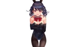  animal_ears black_hair blush breasts bunny_ears bunnygirl elbow_gloves fukumaru_koito gloves headband idolmaster idolmaster_shiny_colors leotard oerba_yun_fang pantyhose rangen red_eyes twintails white 