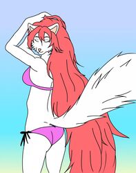  anthro artemis_tsukino bikini clothing domestic_cat felid feline felis female hair hi_res long_hair mammal pink_hair quantum_lapiz solo swimwear white_body 