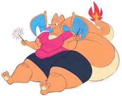  2022 aimbot-jones anthro belly big_belly big_breasts big_tail bottomwear breasts celebration charizard charizard_day clothing curvy_figure date_celebration digital_media_(artwork) dragon eyelashes female generation_1_pokemon hi_res huge_hips huge_tail huge_thighs mythological_creature mythological_scalie mythology nintendo overweight overweight_female pokemon pokemon-specific_day pokemon_(species) scalie shorts sitting solo tail thick_tail thick_thighs valentina_(aimbot-jones) voluptuous wide_hips wings 