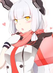  blush breasts chocolate female heart kantai_collection medium_breasts mikkirun murakumo_(kancolle) murakumo_kai_ni_(kancolle) necktie orange_eyes scarf solo valentine white_hair 