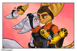  anthro closed_eyes duo female gameralfa117 hand_holding heart_symbol insomniac_games kissing lombax love lovely male male/female mammal ratchet_(ratchet_and_clank) ratchet_and_clank rivet_(ratchet_and_clank) romantic romantic_ambiance romantic_couple skeletonkid5 sony_corporation sony_interactive_entertainment true_love 