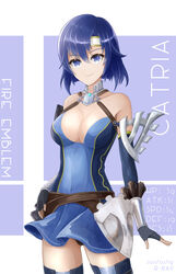  bad_id bad_pixiv_id bare_shoulders black_panties blue_dress blue_eyes blue_gloves blue_hair breasts catria_(fire_emblem) character_name cleavage collarbone copyright_name dated dress elbow_gloves female fingerless_gloves fire_emblem fire_emblem:_mystery_of_the_emblem fire_emblem_awakening gloves headband highres large_breasts official_alternate_costume panties pantyshot pegasus_knight_uniform_(fire_emblem) ryuusaki_rei short_hair smile solo strapless strapless_dress thighhighs underwear white_headband 