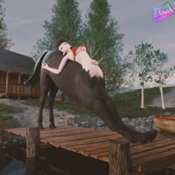  1:1 3d_(artwork) bikini centaur clothing digital_media_(artwork) elasid equid equid_taur equine european_mythology female greek_mythology harbor hi_res horse humanoid humanoid_taur lake lakeside mammal mammal_taur mythology pier solo stretching swimwear taur 