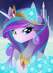  2017 absurd_res accessory aged_up alicorn basykail blue_eyes blue_highlights bust_portrait crown crystal_empire digital_drawing_(artwork) digital_media_(artwork) equid equine eyebrow_through_hair eyebrows eyelashes female feral flower_accessory flurry_heart_(mlp) friendship_is_magic glowing grin hair hair_accessory hasbro headgear hi_res highlights_(coloring) horn jewelry lidded_eyes looking_at_viewer mammal multicolored_hair my_little_pony mythological_creature mythological_equine mythology pink_body portrait purple_hair regalia smile solo tiara translucent translucent_hair two_tone_hair wings 