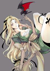  bat_(animal) blonde_hair breasts castlevania:_symphony_of_the_night castlevania_(series) cleavage closed_mouth female gloves grel_(r6hgvu5) hair_ribbon large_breasts long_hair low-tied_long_hair maria_renard ribbon simple_background smile very_long_hair 