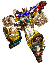  1boy alternate_color autobot bad_id bad_twitter_id clenched_hands highres looking_up makoto_ono mecha no_humans omega_prime robot science_fiction solo transformers transformers_car_robots wheel white_background yellow_eyes 