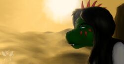  2020 absurd_res anthro bust_portrait dangerous desert hi_res lizard male portrait reptile sand scales scalie smile solo sun tired yarpi 