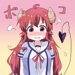  :i ahoge blush brown_hair closed_mouth crying crying_with_eyes_open curled_horns demon_girl demon_horns demon_tail female horns long_hair machikado_mazoku mukaibi_aoi nose_blush pout streaming_tears tail tears yoshida_yuuko_(machikado_mazoku) 