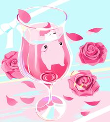  animal bear bow chai_(drawingchisanne) commentary cup drinking_glass flower glass liquid no_humans original partially_submerged petals polar_bear ribbon rose rose_petals shirokuma-san_(drawingchisanne) signature undersized_animal wine_glass 