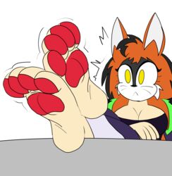  4_toes anthro barefoot big_feet crossed_legs darkburst_(artist) feet felid female foot_fetish foot_focus frozarcold furniture hi_res lion looking_at_viewer mammal pantherine pawpads paws solo table teasing toes yellow_eyes 