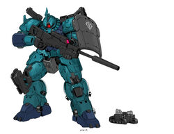  english_commentary glowing glowing_eye gun gundam gundam_unicorn holding holding_gun holding_weapon looking_to_the_side mecha military military_vehicle mobile_suit motor_vehicle one-eyed photoshop_(medium) red_eyes rickyryan rifle robot science_fiction shield size_comparison sniper_rifle solo standing tank weapon zaku_i_sniper_type zeon 