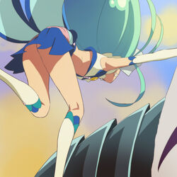  ass blue_hair blue_skirt cure_mermaid female flat_ass go!_princess_precure haruyama_kazunori kaidou_minami long_hair magical_girl midriff ponytail precure skirt zetsuborg 